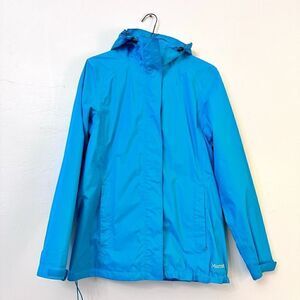 Marmot Full Zip Mesh Lined Hooded Windbreaker Rain Coat Blue Size Medium